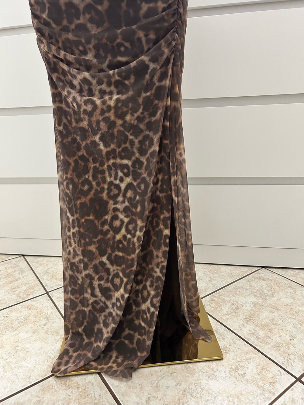 Zara One-Shoulder Leopard Print Maxi Dress - Brown and Black - Picture 3 of 5